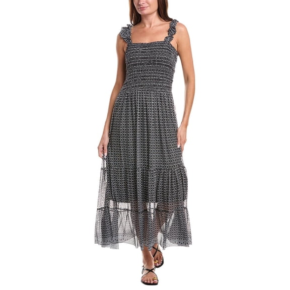 Max Studio womens  Smocked Ruffle Strap Maxi Dress, xs, White