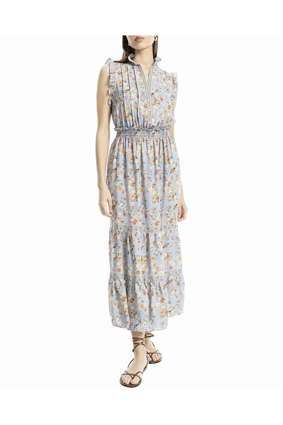 womens  Smocked Waist Tiered Maxi Dress, s, Blue