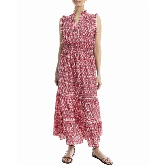 Max Studio womens  Smocked Waist Tiered Maxi Dress, xs, Red