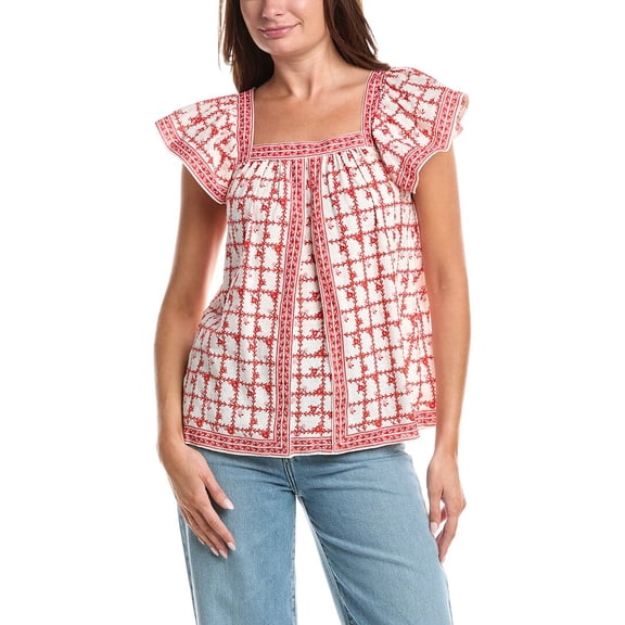 Max Studio womens  Square Neck Flutter Sleeve Blouse, m, Red
