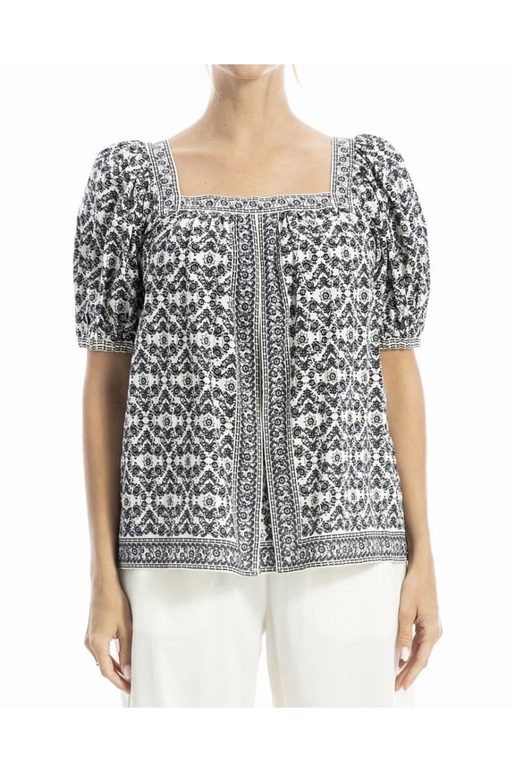 womens Square Neck Puff Sleeve Blouse, m, White