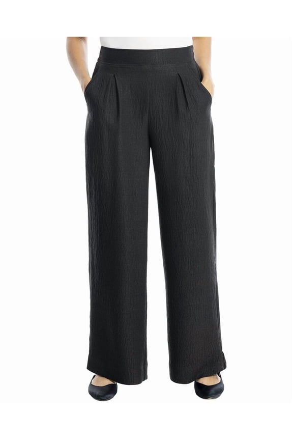 womens Texture Woven Pleated Wide Leg Pant, XL, Black