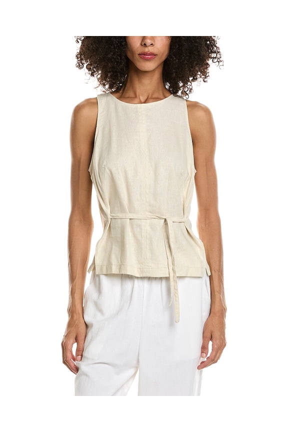 womens  Tie Back Halter Linen-Blend Top, XL, Brown