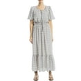 thumbnail image 1 of Max Studio womens  Tie Neck Bubble Sleeve Tiered Maxi Dress, l, 1 of 3