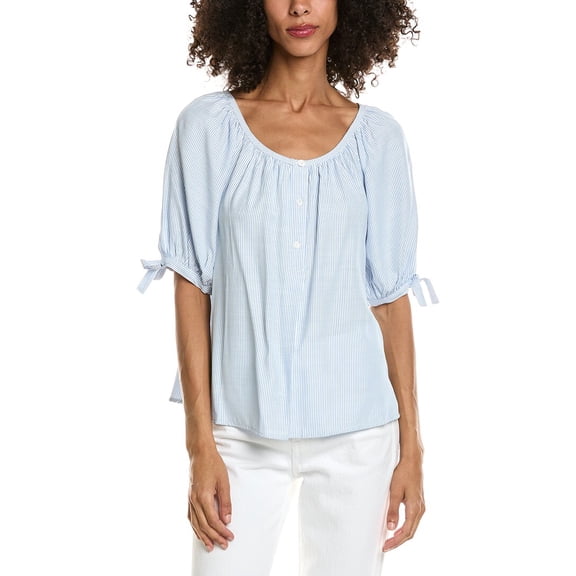 Max Studio womens  Tie Sleeve Blouse, s, Blue