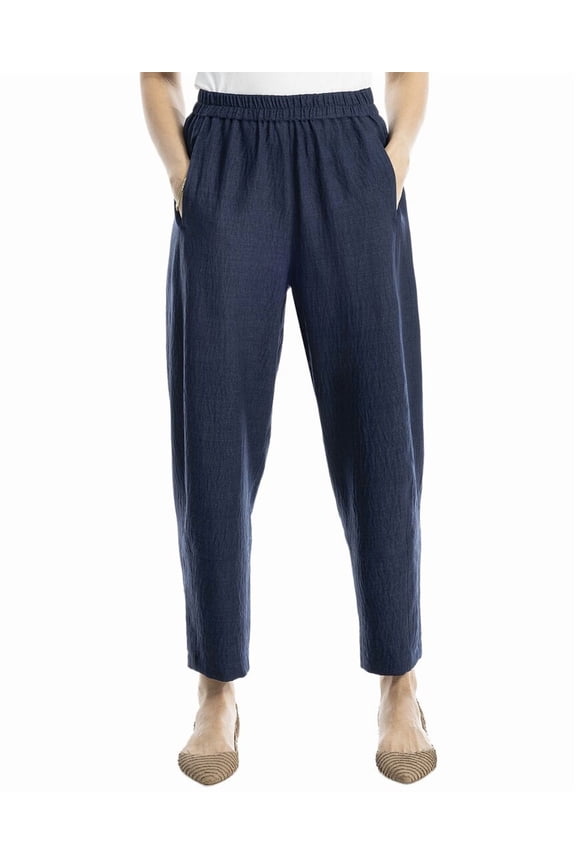 womens Two-Tone Textured Woven Linen-Blend Pant, XL, Blue