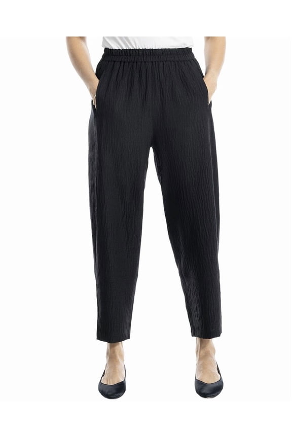 womens  Two-Tone Textured Woven Linen-Blend Pant, m, Black