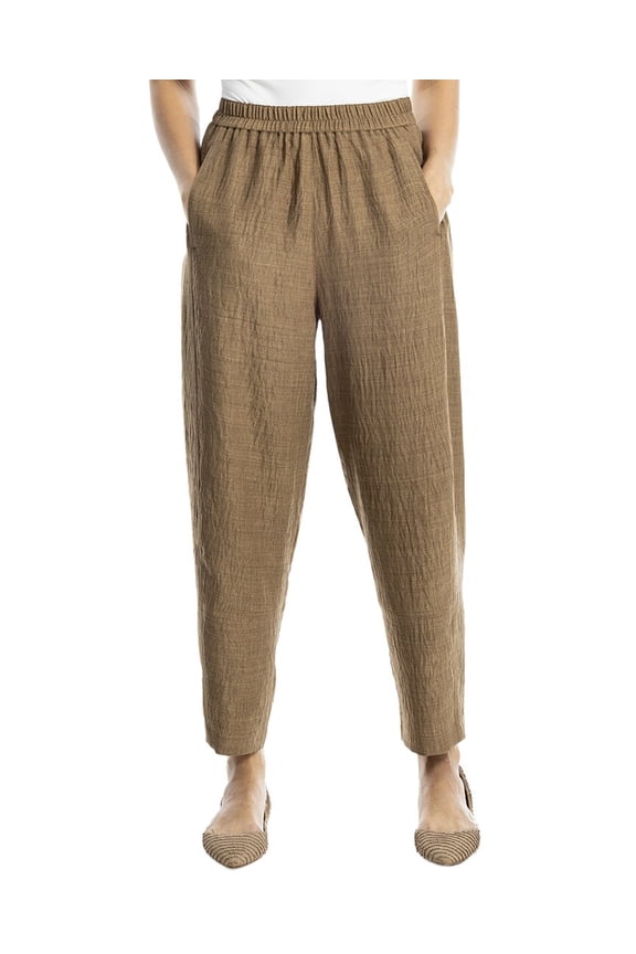 womens  Two-Tone Textured Woven Linen-Blend Pant, xs, Brown