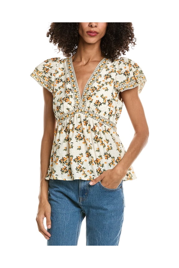 womens V-Neck Flutter Sleeve Top, m, White