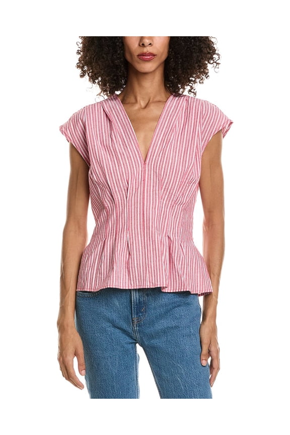 womens V-Neck Front Pleat Top, s, Red