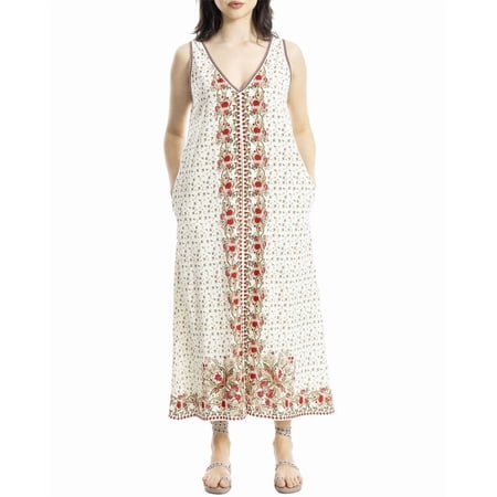 Max Studio womens V-Neck Linen-Blend Maxi Dress, xs, White