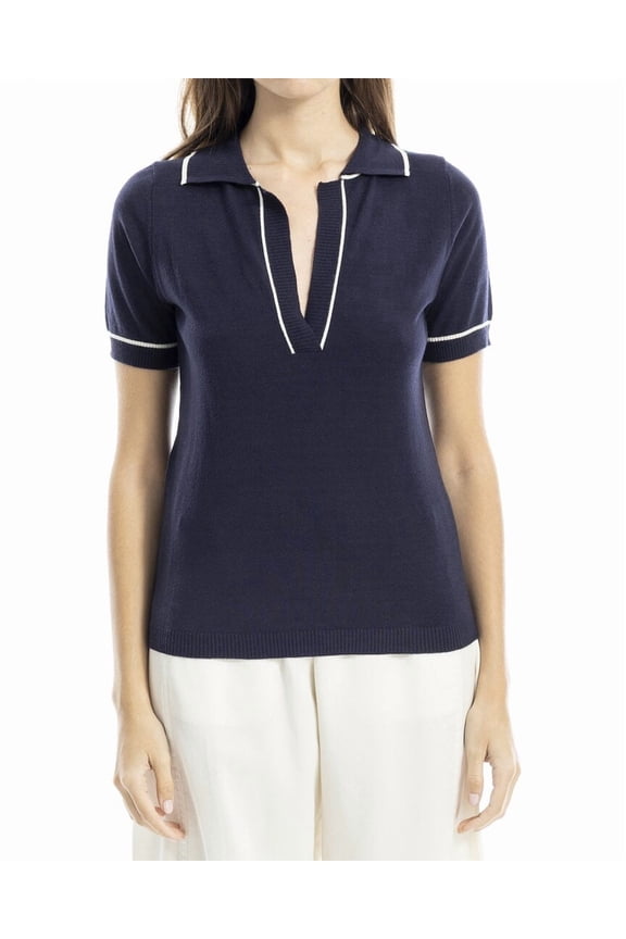 womens  V-Neck Polo Sweater, s, Blue