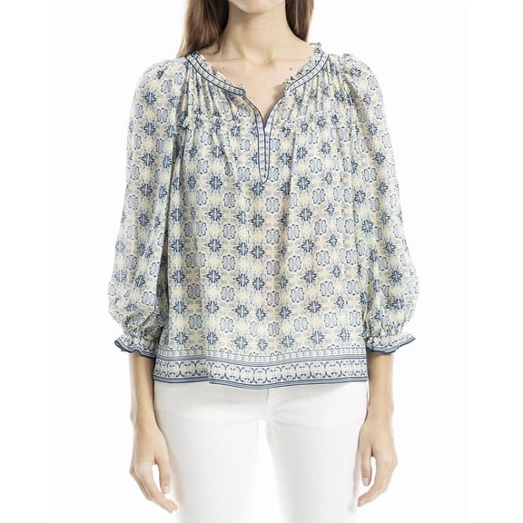 Max Studio womens  V-Neck Puff Sleeve Top, s, White