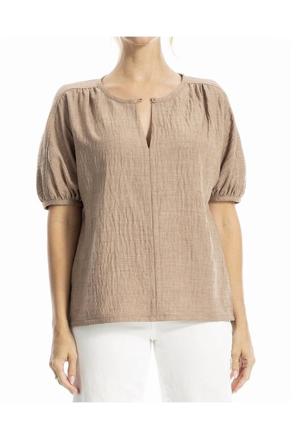 womens V-Neck Top, m, Brown
