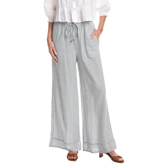 Max Studio womens Wide Leg Drawstring Linen-Blend Pant, m, Navy