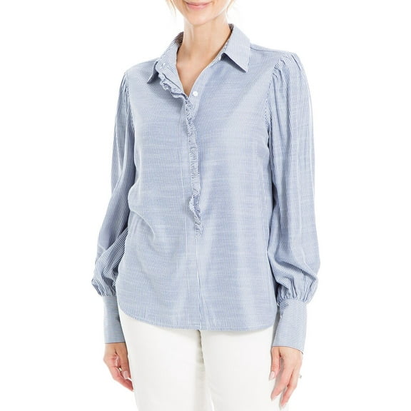 Max Studio womens  Woven Top, XL, Blue