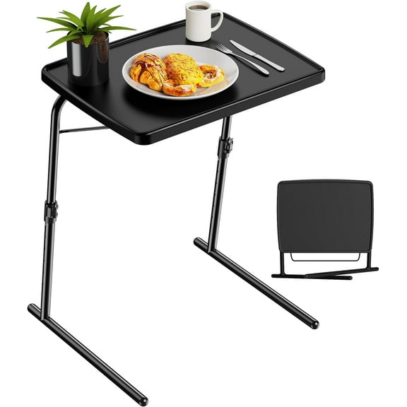 Max TV Tray Table,Adjustable Large TV Tray for Eating, Folding Dinner Laptop Table on Couch & Bed with 6 Heights & 3 Tilt Angles, Black
