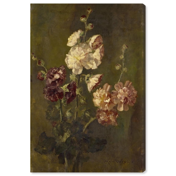 Max Weyl - Hollyhocks Canvas Floral Vase Wall Art by Art Remedy, Gallery Wrapped, 20" x 30"