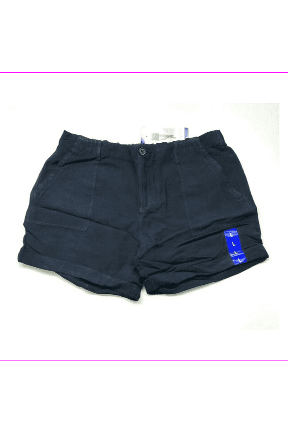 Max and Mia Women's Front And Back Pockets Cuffed Hem Linen Short L/Midnight
