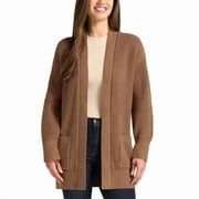 MAX & MIA Max and Mia Women's Open Front Long Sleeve Combed Cotton Cardigan Sweater with Pockets (US, Alpha, X-Small, Regular, Regular, Camel (Brown))