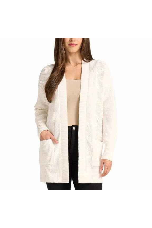 Max and Mia Women's Open Front Long Sleeve Combed Cotton Cardigan Sweater with Pockets (US, Alpha, Large, Regular, Regular, Ivory)