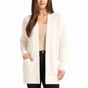 Max and Mia Womens Open Front Long Sleeve Combed Cotton Cardigan Sweater with Pockets Ivory   XX-Large