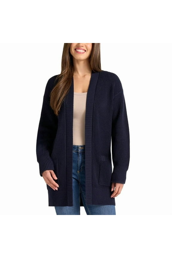 Max and Mia Women's Open Front Long Sleeve Combed Cotton Cardigan Sweater with Pockets (US, Alpha, Medium, Regular, Regular, Navy)