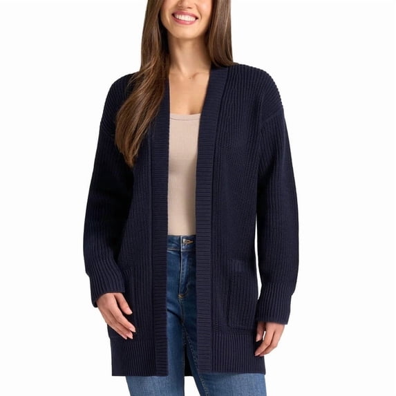 Max and Mia Women's Open Front Long Sleeve Combed Cotton Cardigan Sweater with Pockets (Navy – X-Small)