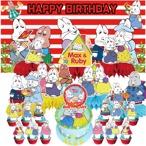 Max and Ruby Party Supplies Honeycomb Centerpieces Table Toppers Decorations for Birthday Backdrop Banner