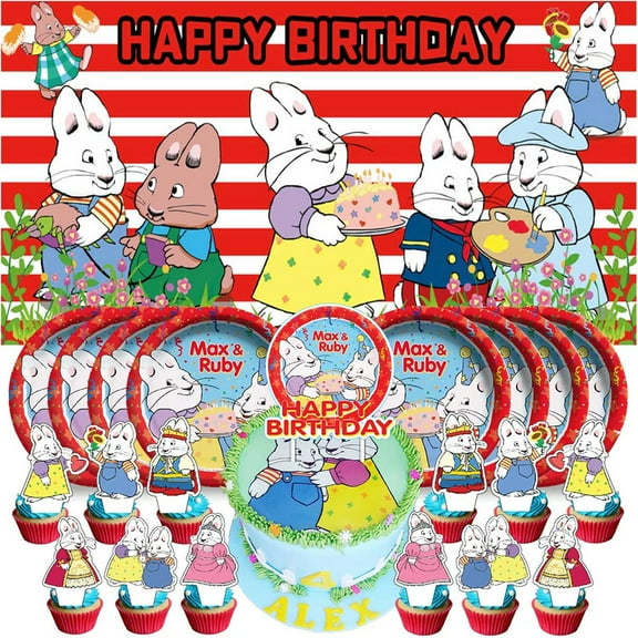Max and Ruby Birthday Supplies Plates Decorations Decor Backdrop Banner Cake Topper Fans