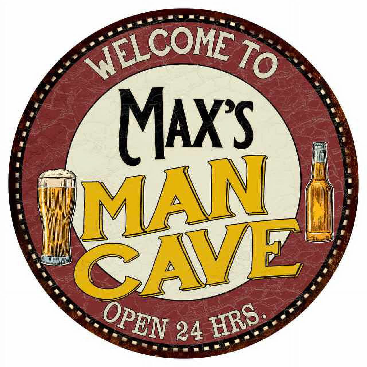 Max's Man Cave 14" Round Metal Sign Kitchen Bar Wall Decor 100140035021