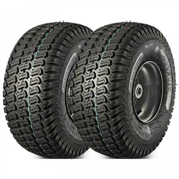 MaxAuto 2Pcs 15X6.00-6 Front Tire and wheel Assembly Replacement for Craftsman John Deere Riding Mowers, 3" Centered Hub with 3/4" Axle Bore,Dark Gray Rim