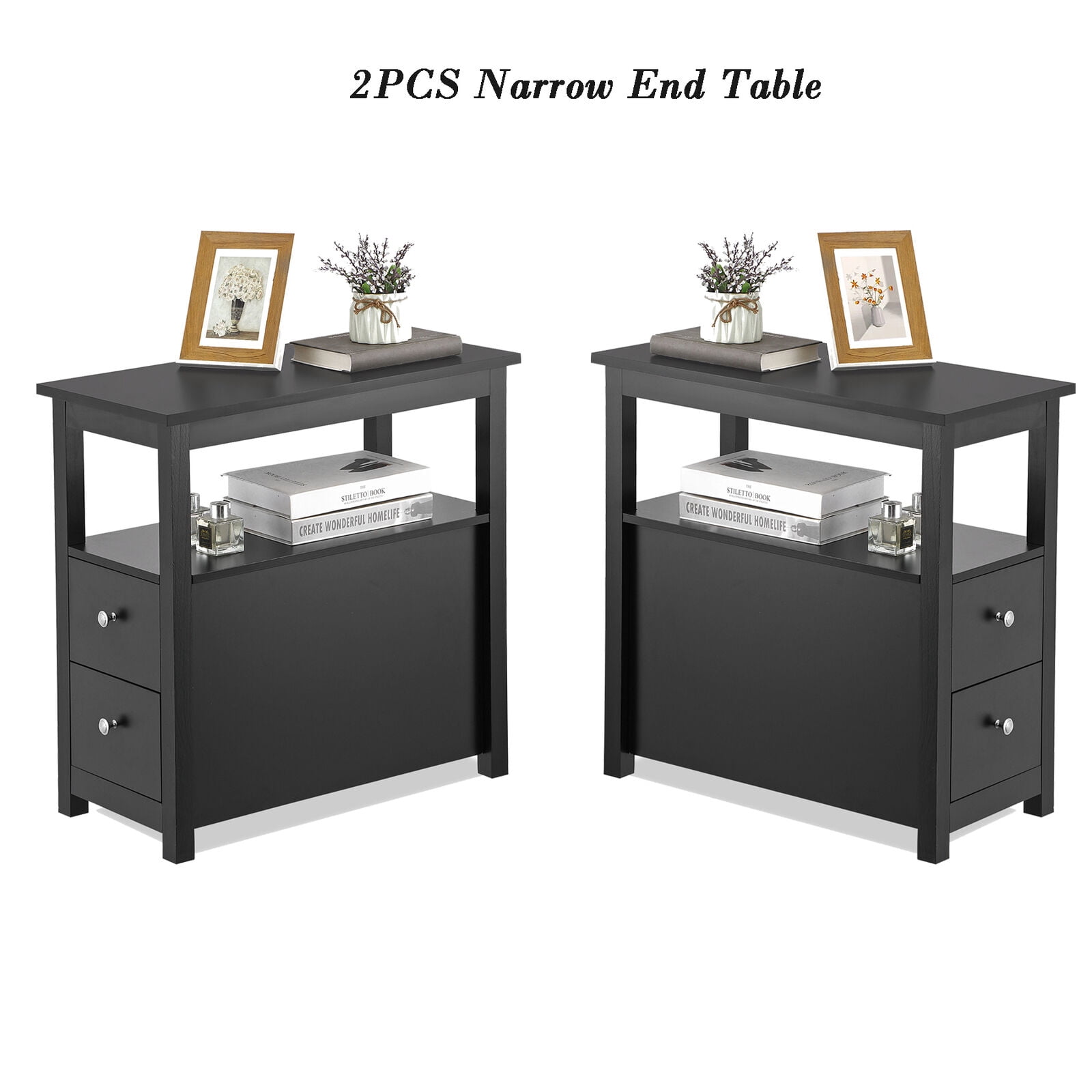 MaxDeals End Table with Drawers 3 Tier Narrow Side Table Wood Sofa ...