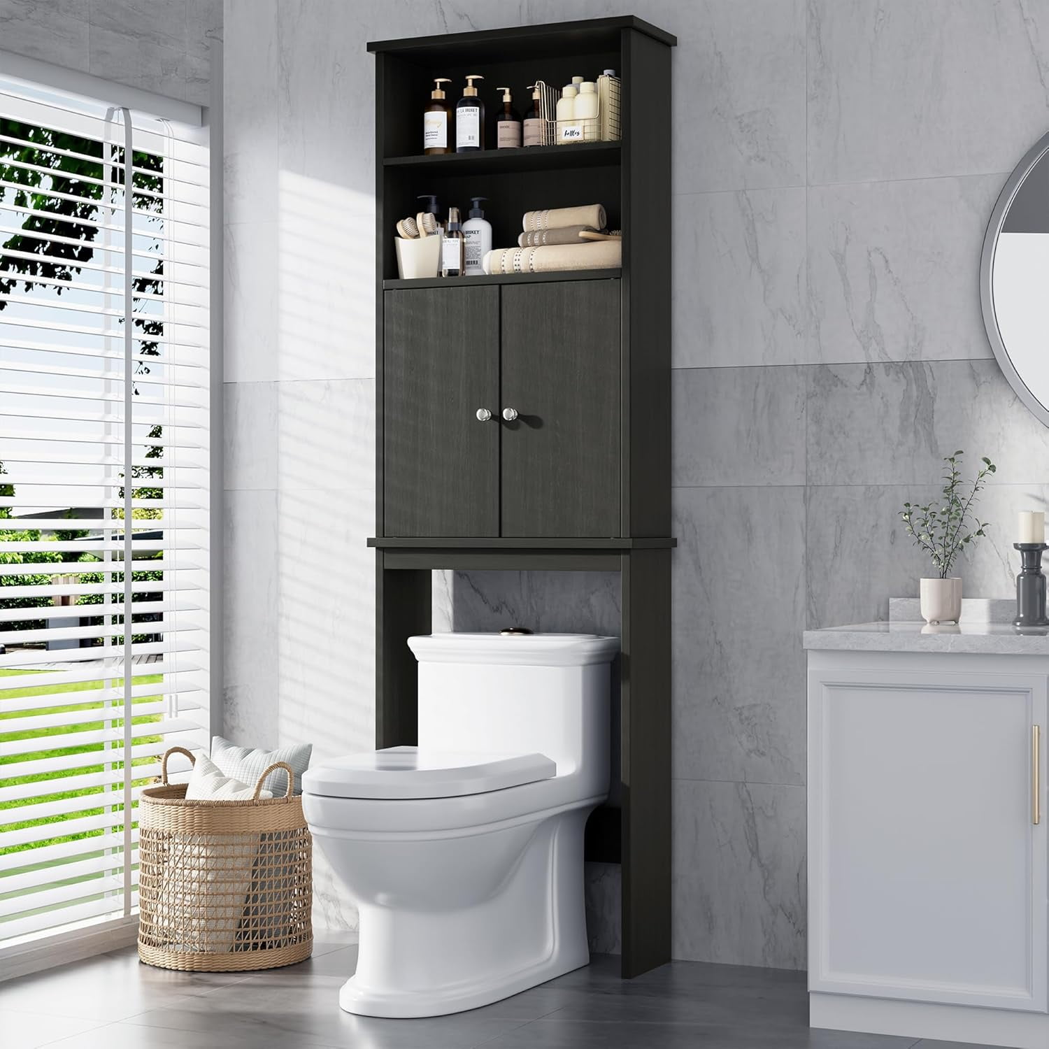 MaxDeals Over The Toilet Storage Cabinet for Bathroom, 75in Black Over ...