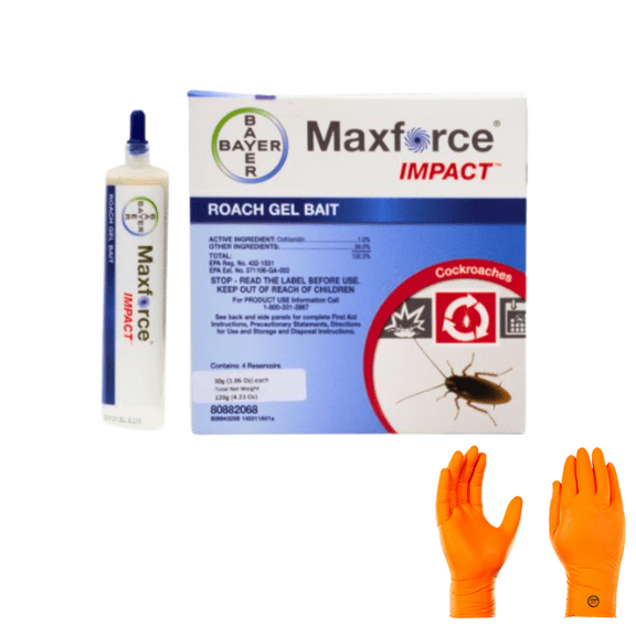 MaxForce Impact Roach Gel Bait - 4 Tubes with USA Supply Gloves & Pest Identification Card - Target German, American, Oriental, Brown, and Smoky Brown Cockroaches with Confidence.