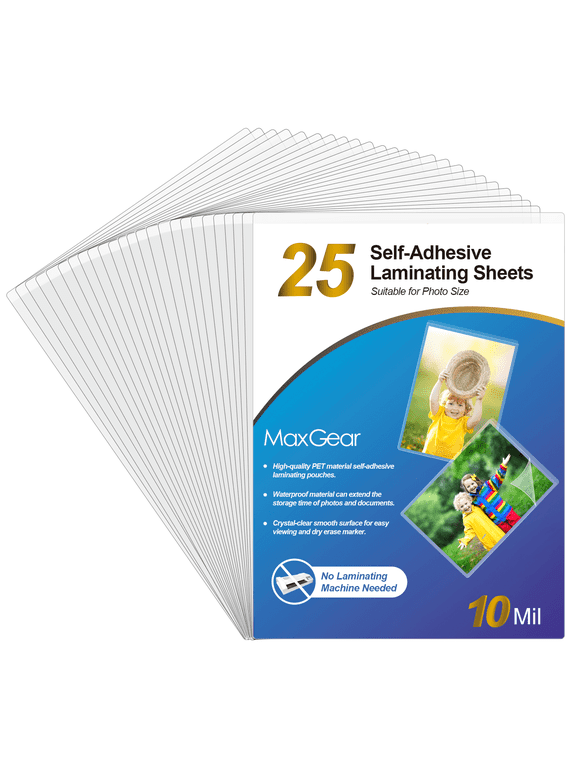 10 Mil Self Adhesive Laminating Pouches, 4.5" x 6.5", 25 Count