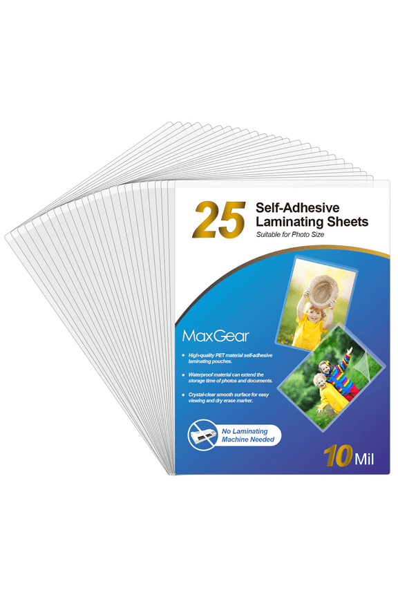 10 Mil Self Adhesive Laminating Pouches, 4.5" x 6.5", 25 Count