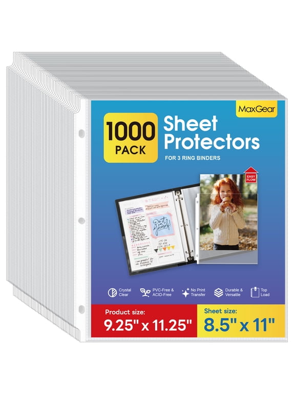 1000-Pack Sheet Protectors 8.5x11 inch, Clear Top-Loading Page Sleeves for 3-Ring Binder