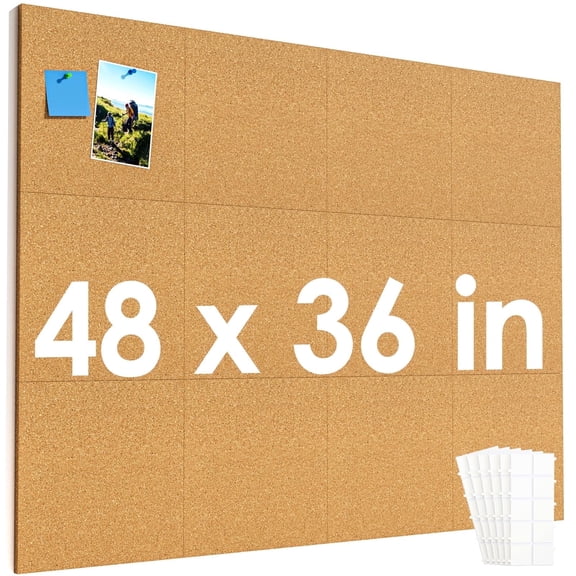 MaxGear 12" x 12" Cork Tiles, 12 Pack – Removable Adhesive Cork Boards for Wall (48" x 36") – Ideal for Office, School, and Home Decor