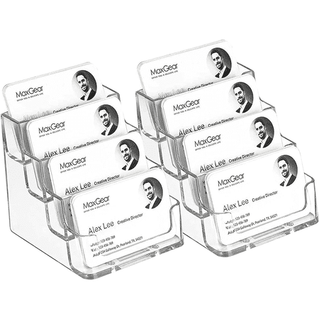 MaxGear 2-Pack Acrylic Clear Business Card Holder 4 Pockets, Business Card Stand for Desk or Counter