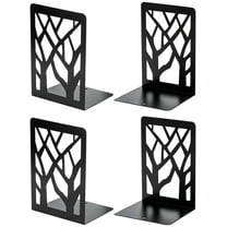 MaxGear 2 Pair/4 Pieces Book Ends Tree Design Modern Metal Bookends for Shelves, Heavy Duty Metal Book Stopper for CDs Black