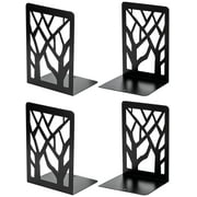 MaxGear 2 Pair/4 Pieces Book Ends Tree Design Modern Metal Bookends for Shelves, Heavy Duty Metal Book Stopper for CDs Black