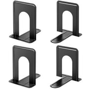 MaxGear 2 Pairs/4 Pieces Book Ends Universal Premium Simple Bookends for Shelves, Heavy Duty Metal Book End, Black