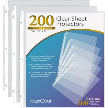 MaxGear 200 Count Sheet Protectors 8.5x11 inches for 3 Ring Binder, Top Loading Clear Page Protectors