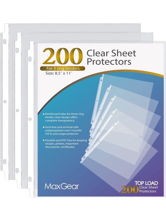 200 Count Sheet Protectors 8.5x11 inches for 3 Ring Binder, Top Loading Clear Page Protectors
