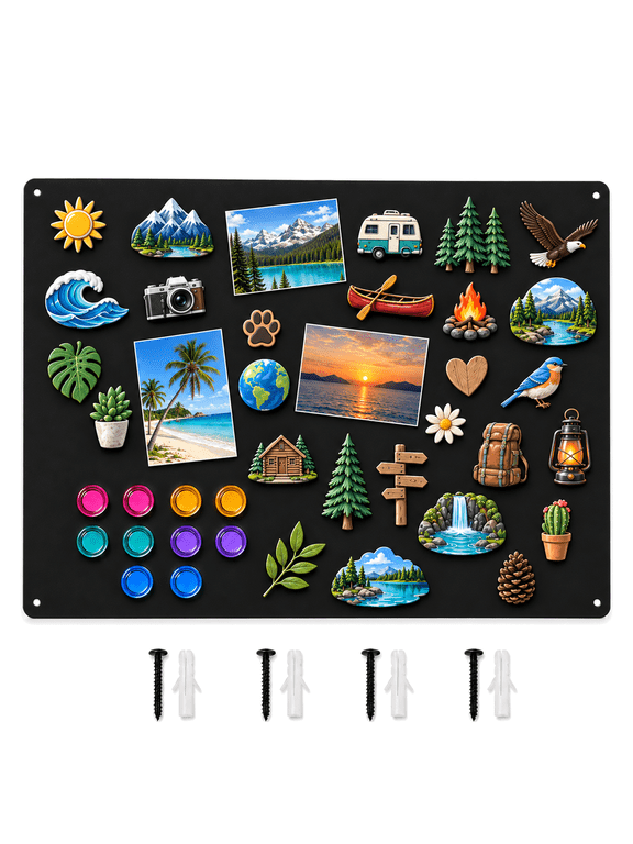 24"x18" Black Metal Magnetic Bulletin Board with Dual Lock Tape & Screws for Wall, Fridge, Office, Home
