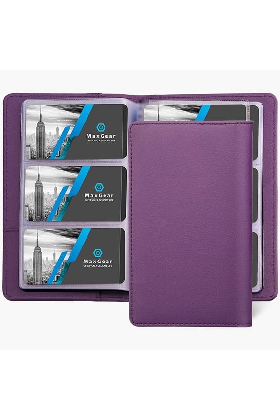 240-Card Business Card Holder, PU Leather Organizer with PVC Sleeves & Extra Pockets, Portable Credit Card Storage, Professional Purple Gift