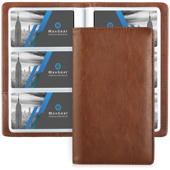 MaxGear 240-Card Business Card Holder, PU Leather Organizer with PVC Sleeves, Portable Credit Card Storage, Professional Gift, Coffee