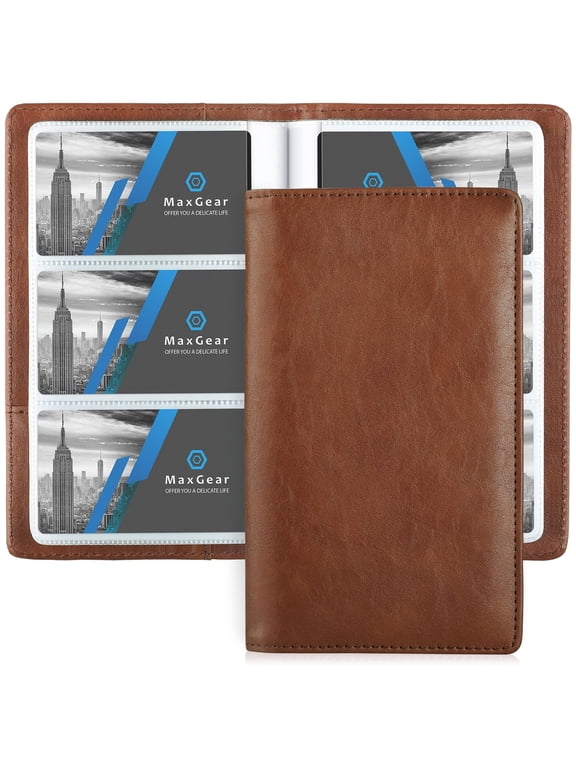 240-Card Business Card Holder, PU Leather Organizer with PVC Sleeves, Portable Credit Card Storage, Professional Gift, Coffee