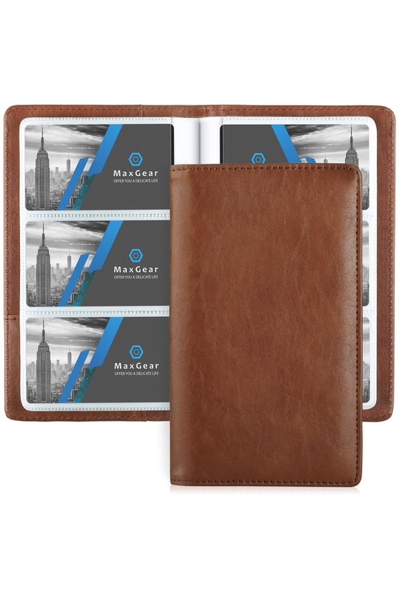 240-Card Business Card Holder, PU Leather Organizer with PVC Sleeves, Portable Credit Card Storage, Professional Gift, Coffee